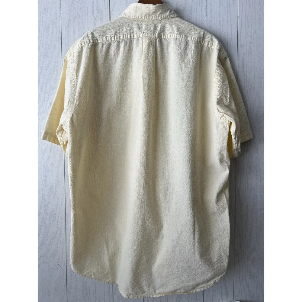 Vintage Ralph Lauren Blake Seersucker Shirt Mens L Yellow Short Sleeve Blue Pony